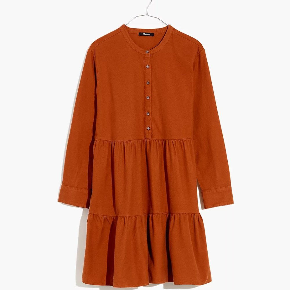 NWT Madewell Flannel Button-Placket Tiered Mini Dress